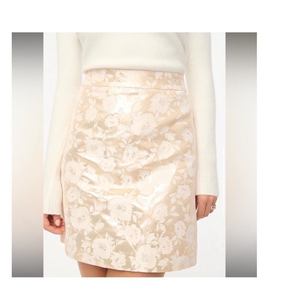 J. Crew Floral Jacquard A-Line Skirt size 12 NWT Gold ivory classic shimmer mini